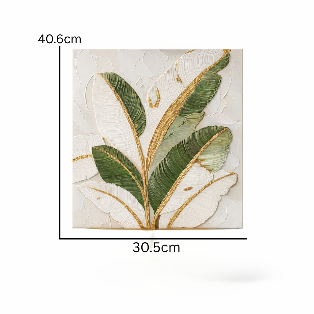 Modern Botanical Leaf Wall Art – Textured Tropical Wall Decor Panel for Living Room, Bedroom & Contemporary Interiors