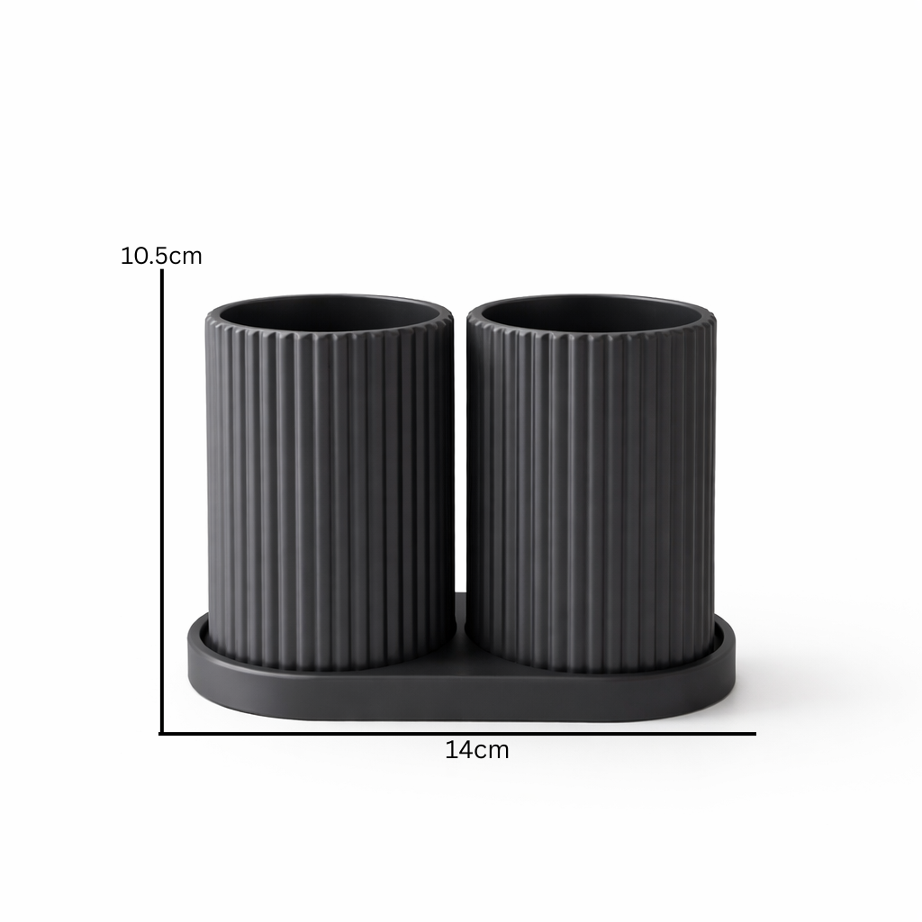 Dual Toothbrush Holder Set – Modern Bathroom Organizer with Tray