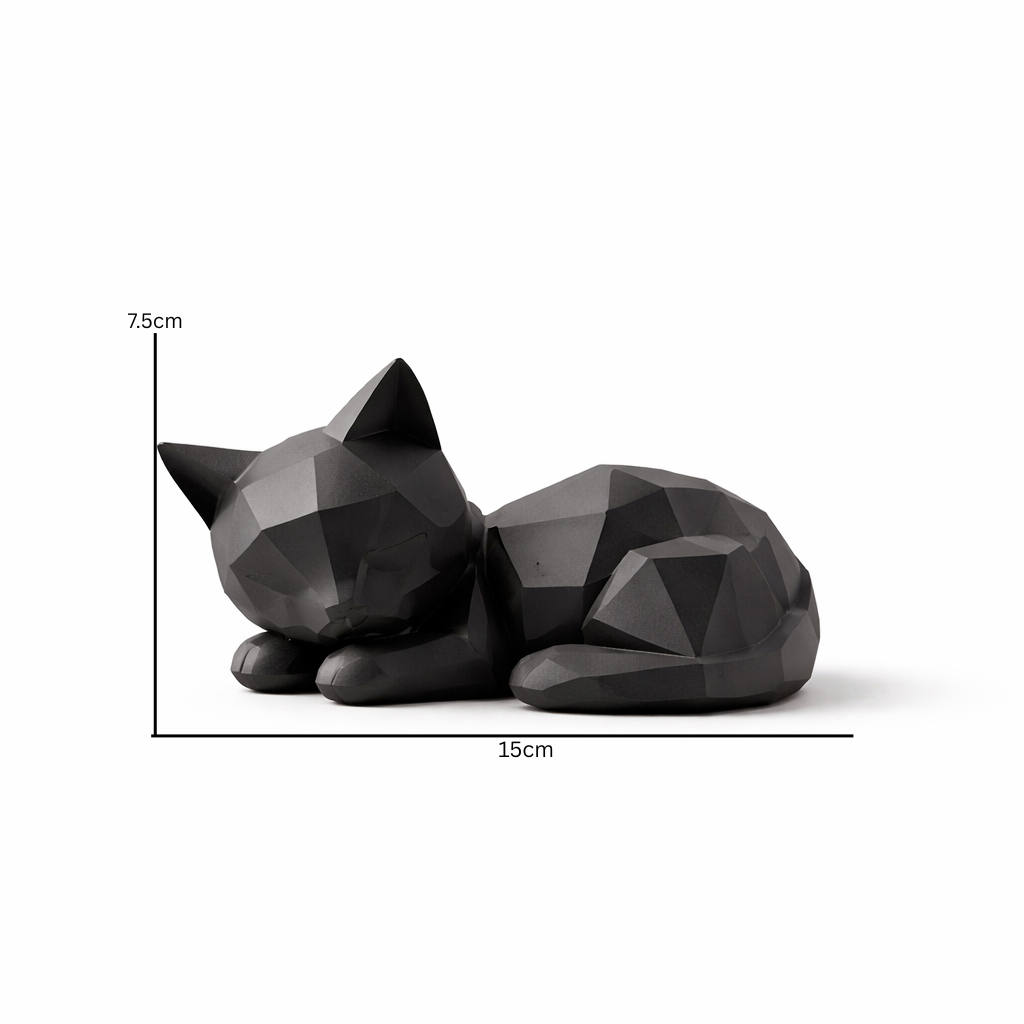 Geometric Sleeping Cat Figurine – Minimalist Modern Animal Sculpture for Home & Desk Décor