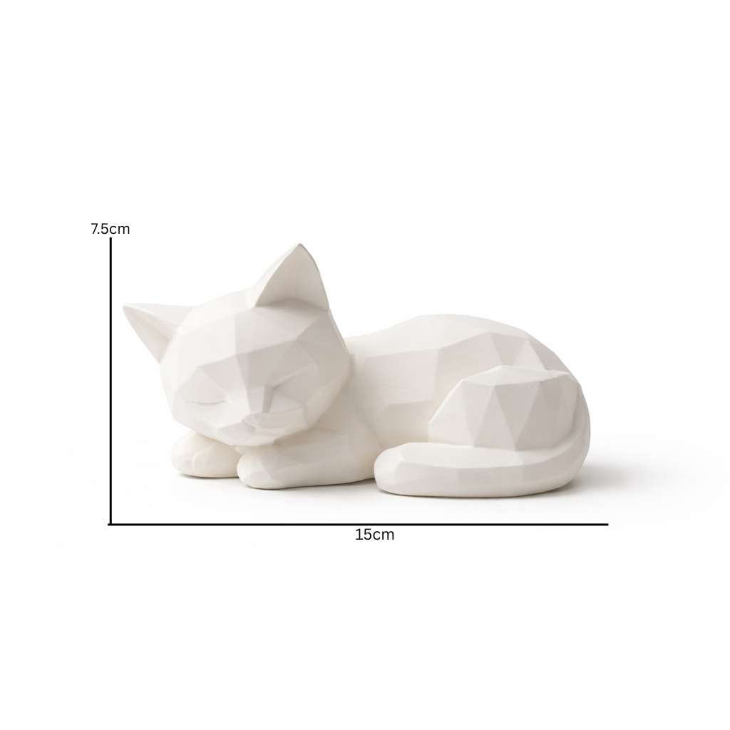 Geometric Sleeping Cat Figurine – Minimalist Modern Animal Sculpture for Home & Desk Décor