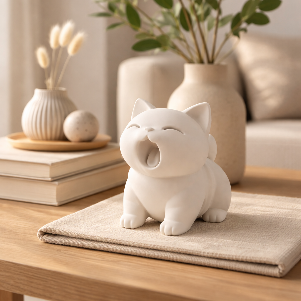 Minimalist Yawning Cat Figurine