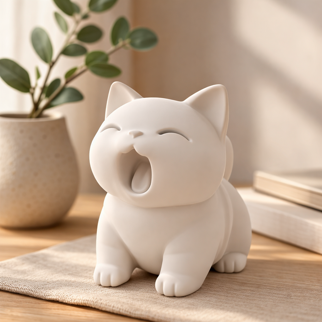 Minimalist Yawning Cat Figurine