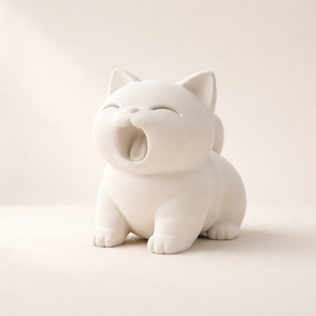 Minimalist Yawning Cat Figurine