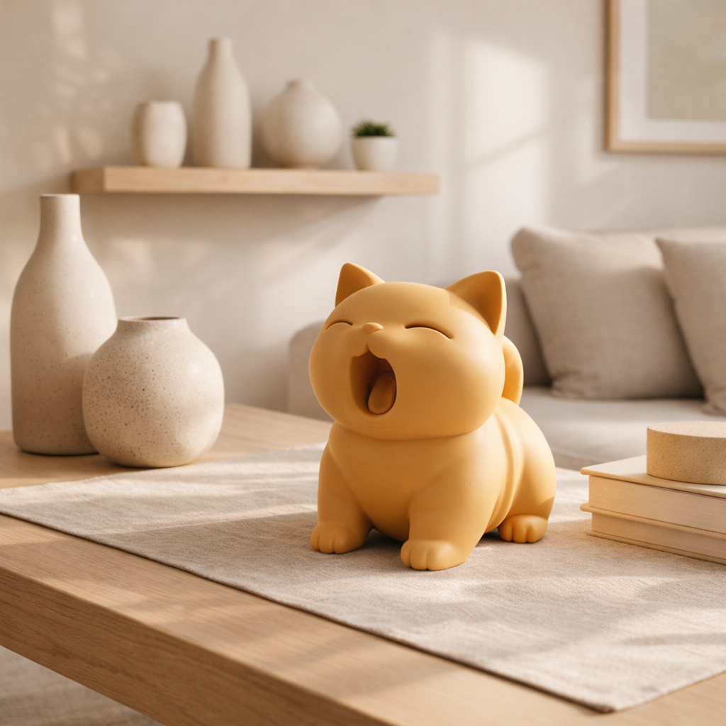 Minimalist Yawning Cat Figurine