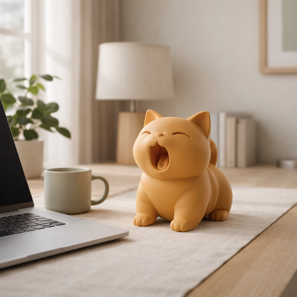 Minimalist Yawning Cat Figurine