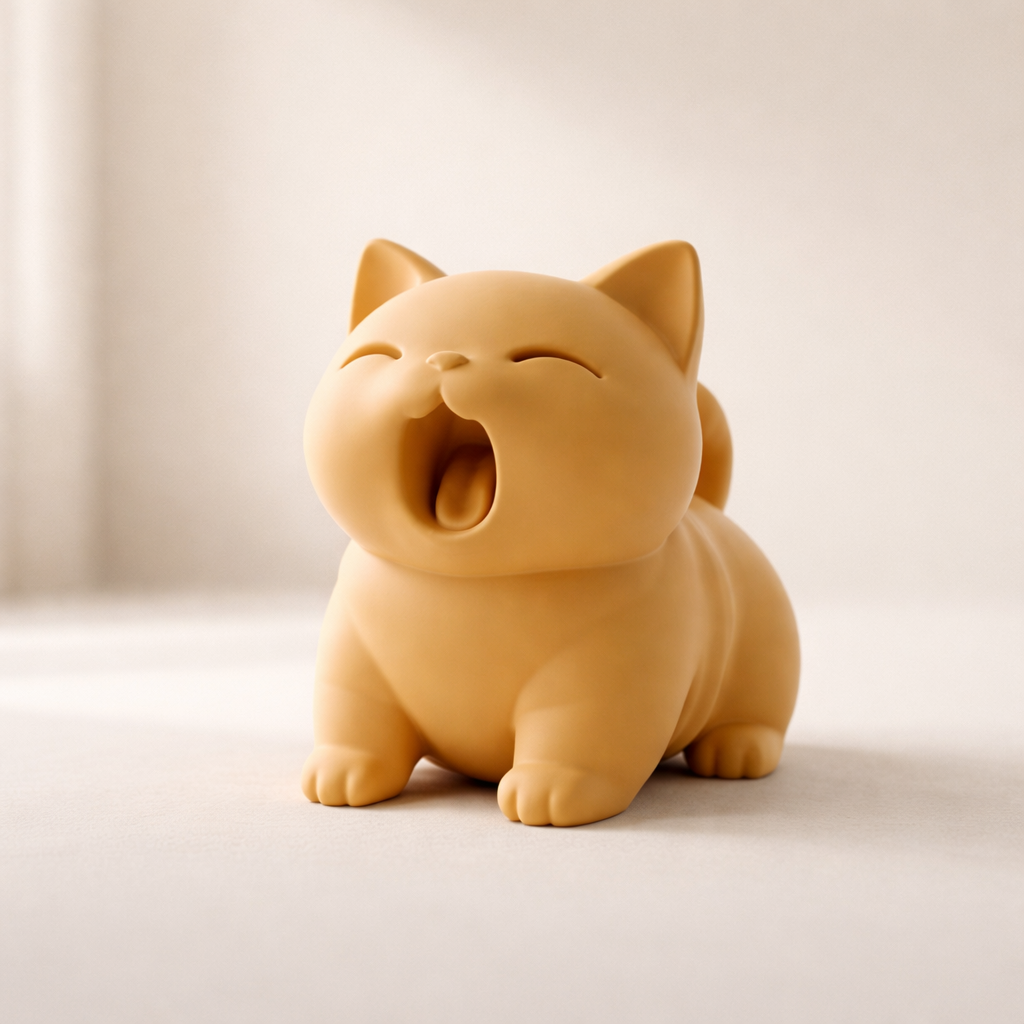 Minimalist Yawning Cat Figurine