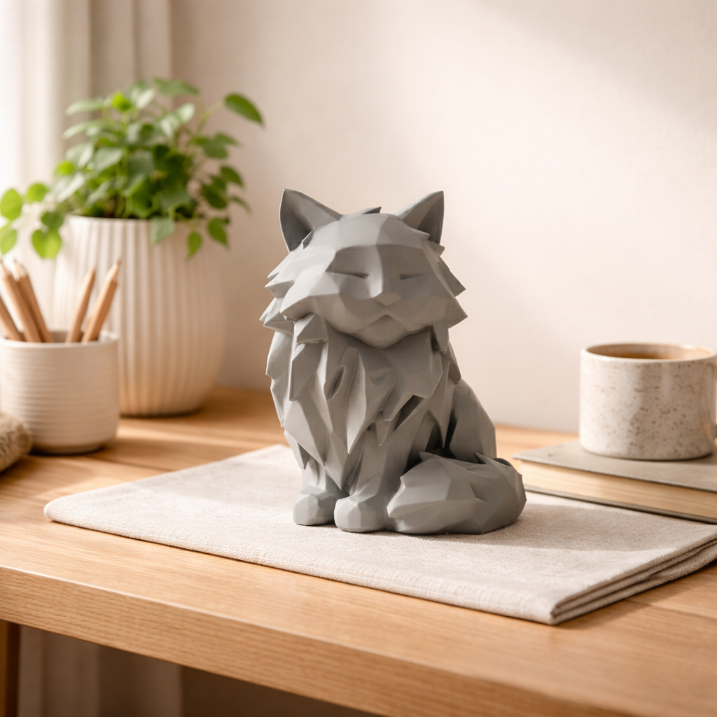 Modern Geometric Sitting Cat Figurine – Sophisticated Feline Home Decor