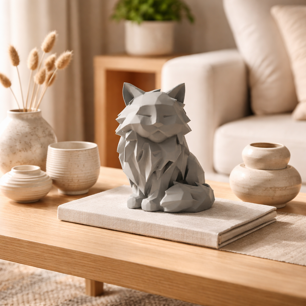 Modern Geometric Sitting Cat Figurine – Sophisticated Feline Home Decor