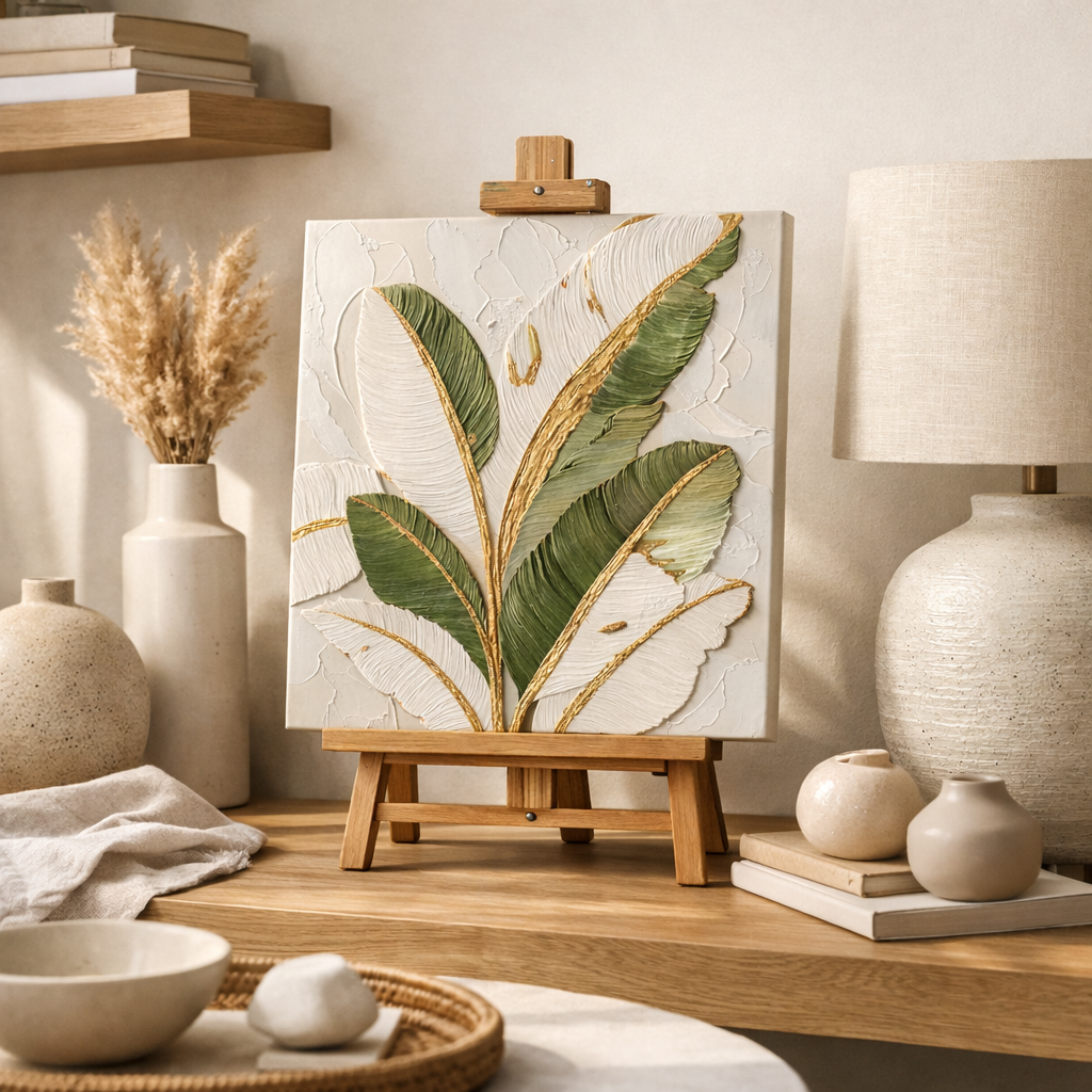 Modern Botanical Leaf Wall Art – Textured Tropical Wall Decor Panel for Living Room, Bedroom & Contemporary Interiors