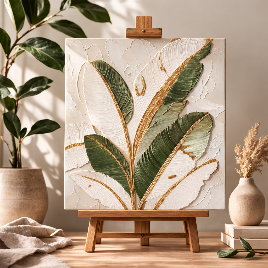 Modern Botanical Leaf Wall Art – Textured Tropical Wall Decor Panel for Living Room, Bedroom & Contemporary Interiors