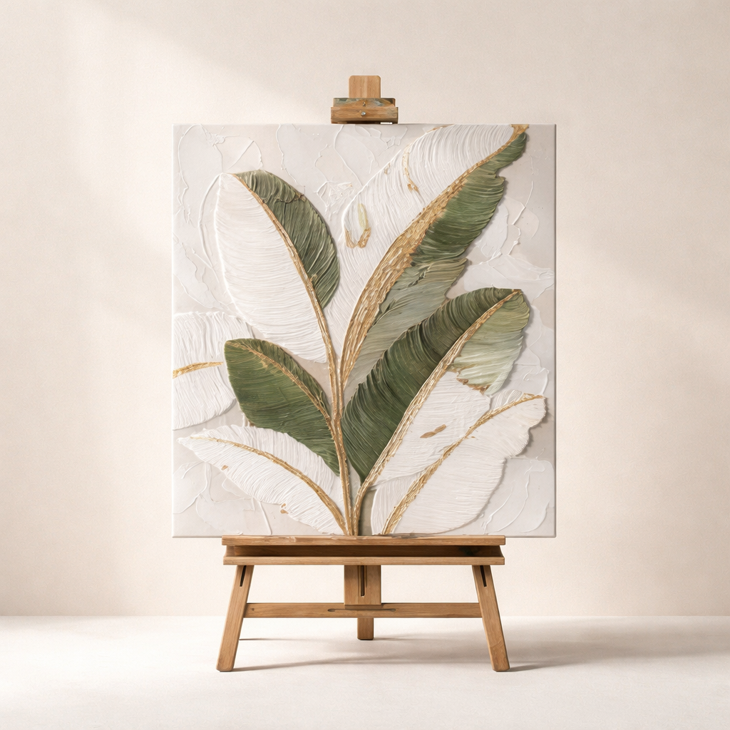 Modern Botanical Leaf Wall Art – Textured Tropical Wall Decor Panel for Living Room, Bedroom & Contemporary Interiors