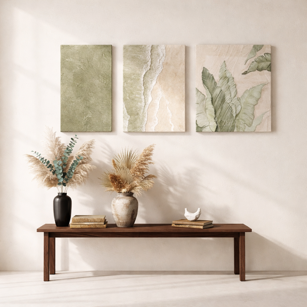 Modern Botanical Wall Art Set of 3 – Minimalist Nature Inspired Decorative Wall Panels for Living Room, Bedroom & Home Decor