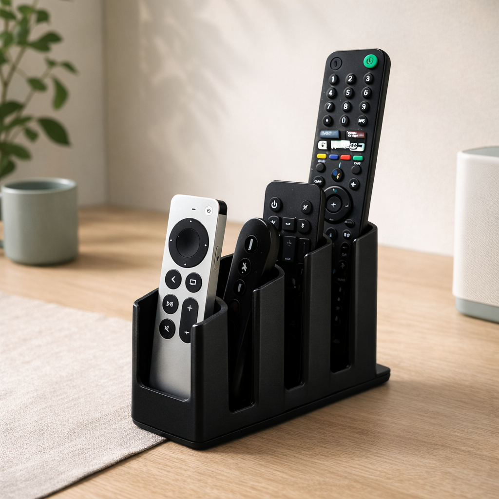 Modern Desk Remote Holder – Minimalist Multi Slot Organizer for TV Remotes, Controllers & Desk Accessories