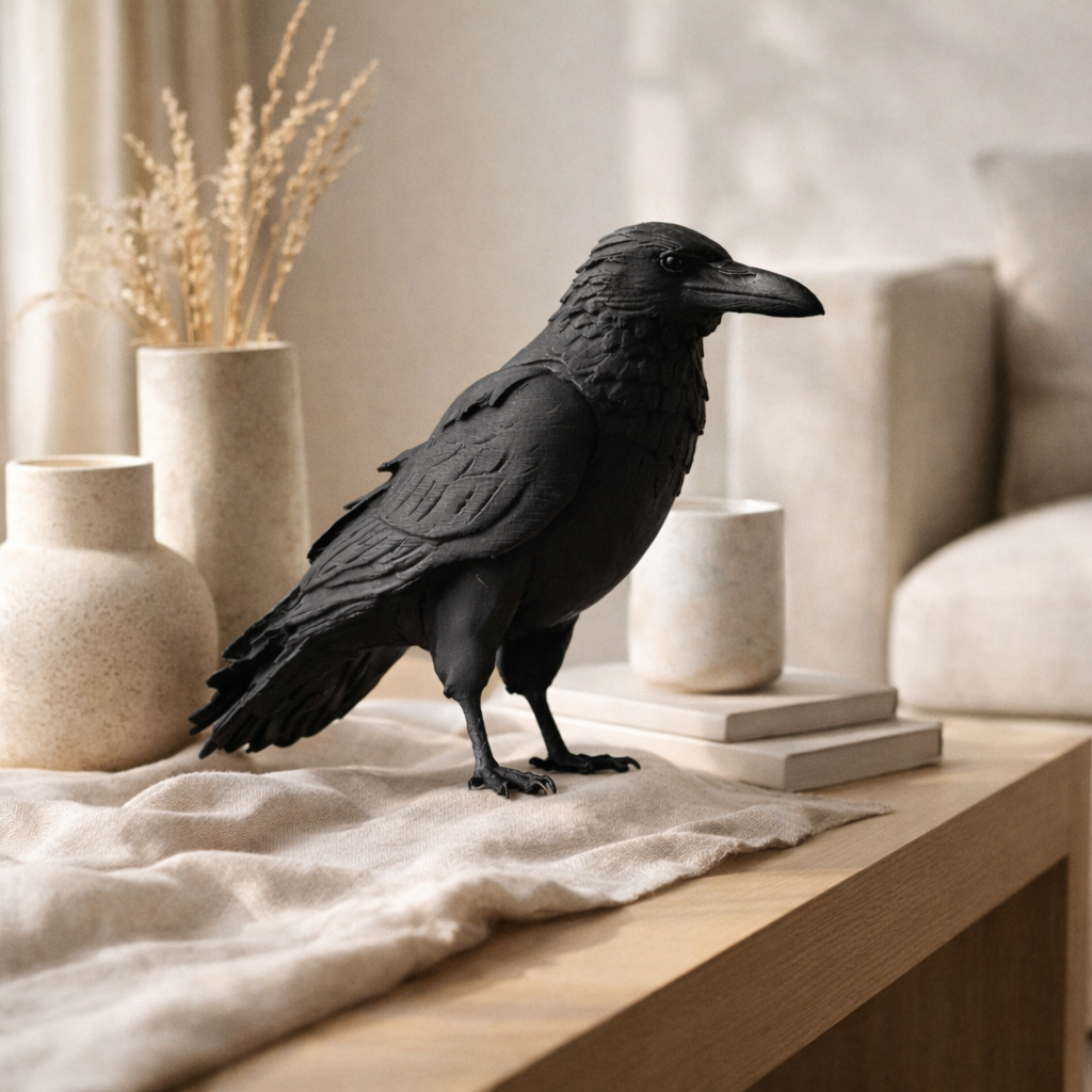 Modern Raven Bird Sculpture – Minimalist Decorative Bird Figurine for Home, Desk & Shelf Decor
