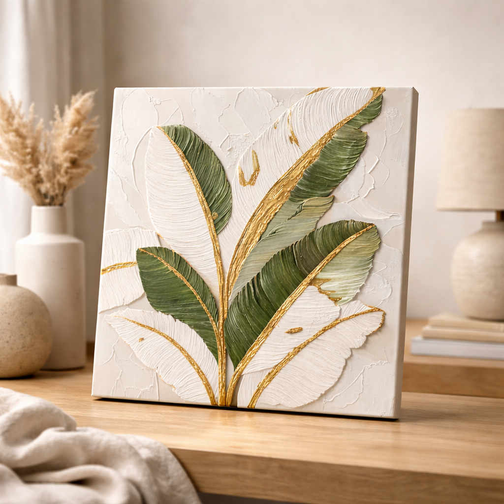 Modern Botanical Leaf Wall Art – Textured Tropical Wall Decor Panel for Living Room, Bedroom & Contemporary Interiors