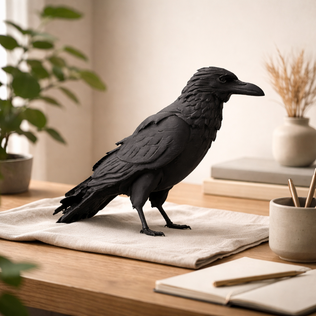 Modern Raven Bird Sculpture – Minimalist Decorative Bird Figurine for Home, Desk & Shelf Decor