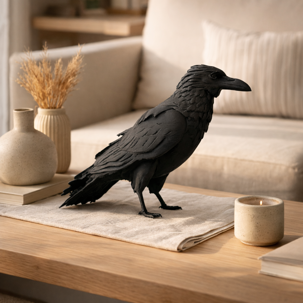 Modern Raven Bird Sculpture – Minimalist Decorative Bird Figurine for Home, Desk & Shelf Decor
