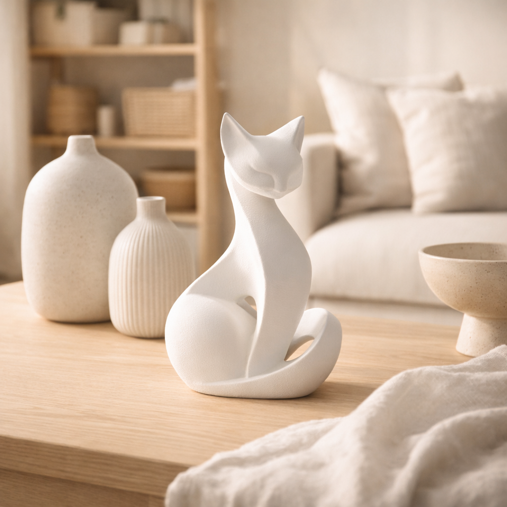 Modern Cat Figurine – Minimalist Cat Statue Home Decor