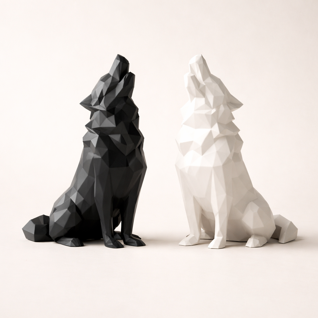 Geometric Wolf Sculpture Set – Modern Abstract Animal Decor for Home & Office