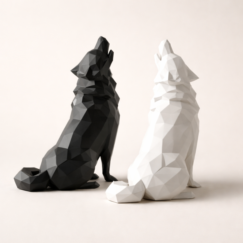 Geometric Wolf Sculpture Set – Modern Abstract Animal Decor for Home & Office