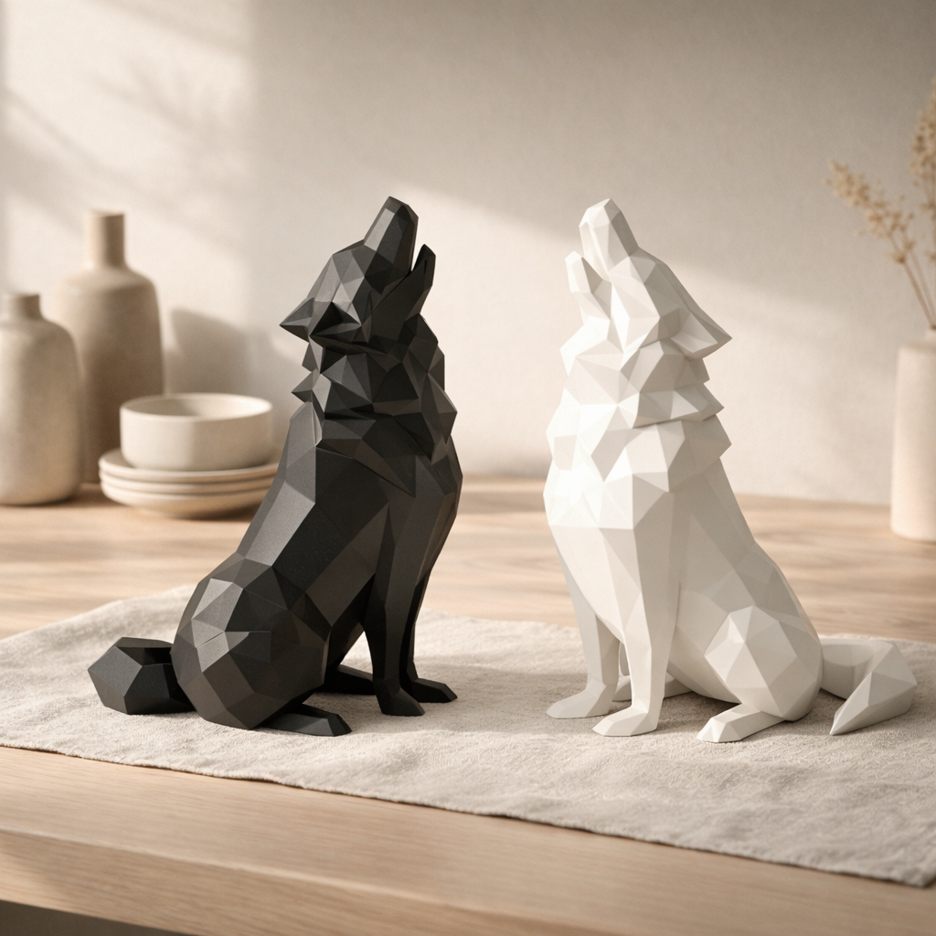 Geometric Wolf Sculpture Set – Modern Abstract Animal Decor for Home & Office
