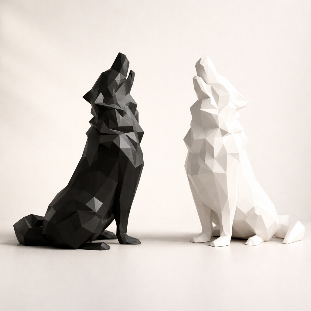 Geometric Wolf Sculpture Set – Modern Abstract Animal Decor for Home & Office