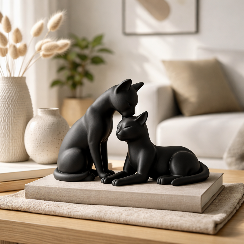 Modern Cat Duo Sculpture – Minimalist Home Decor Accent