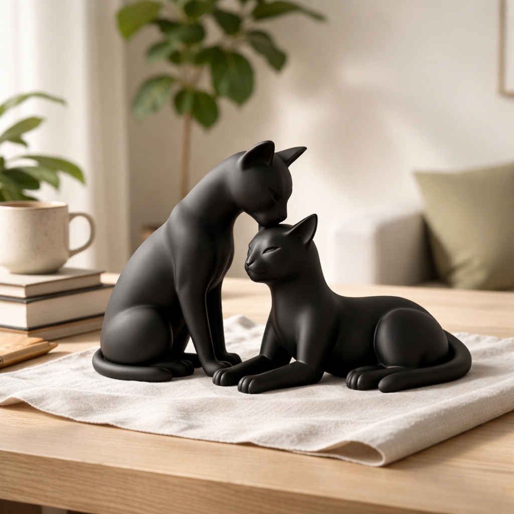 Modern Cat Duo Sculpture – Minimalist Home Decor Accent