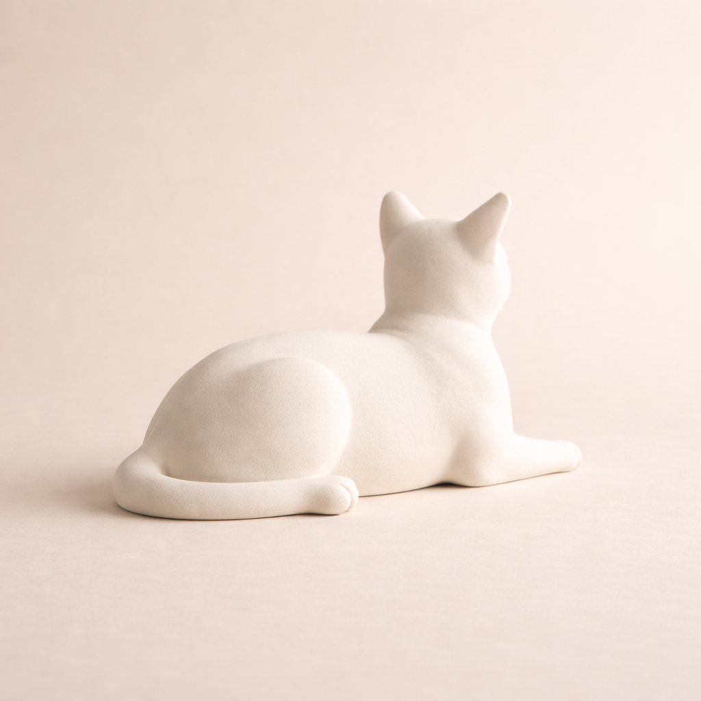 Minimalist Reclining Cat Figurine – Modern Decorative Sculpture for Home & Desk