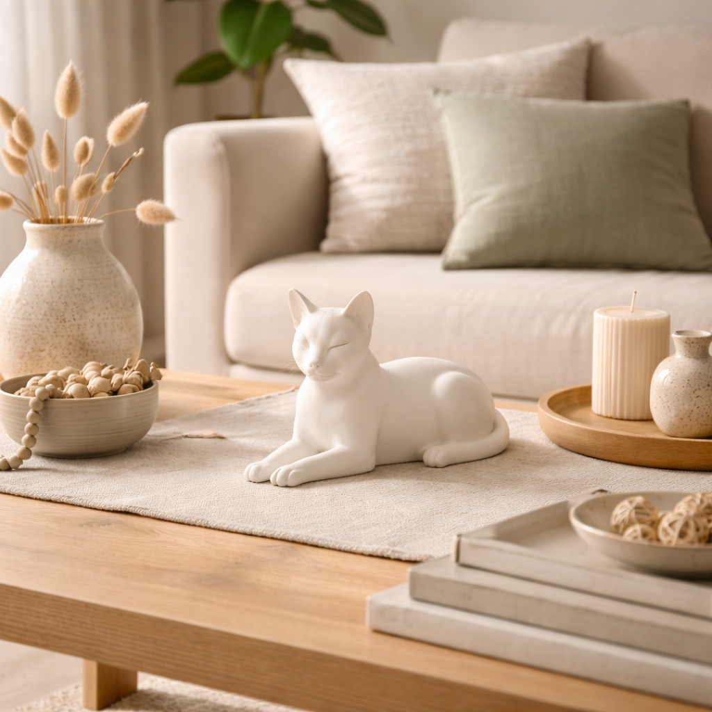 Minimalist Reclining Cat Figurine – Modern Decorative Sculpture for Home & Desk