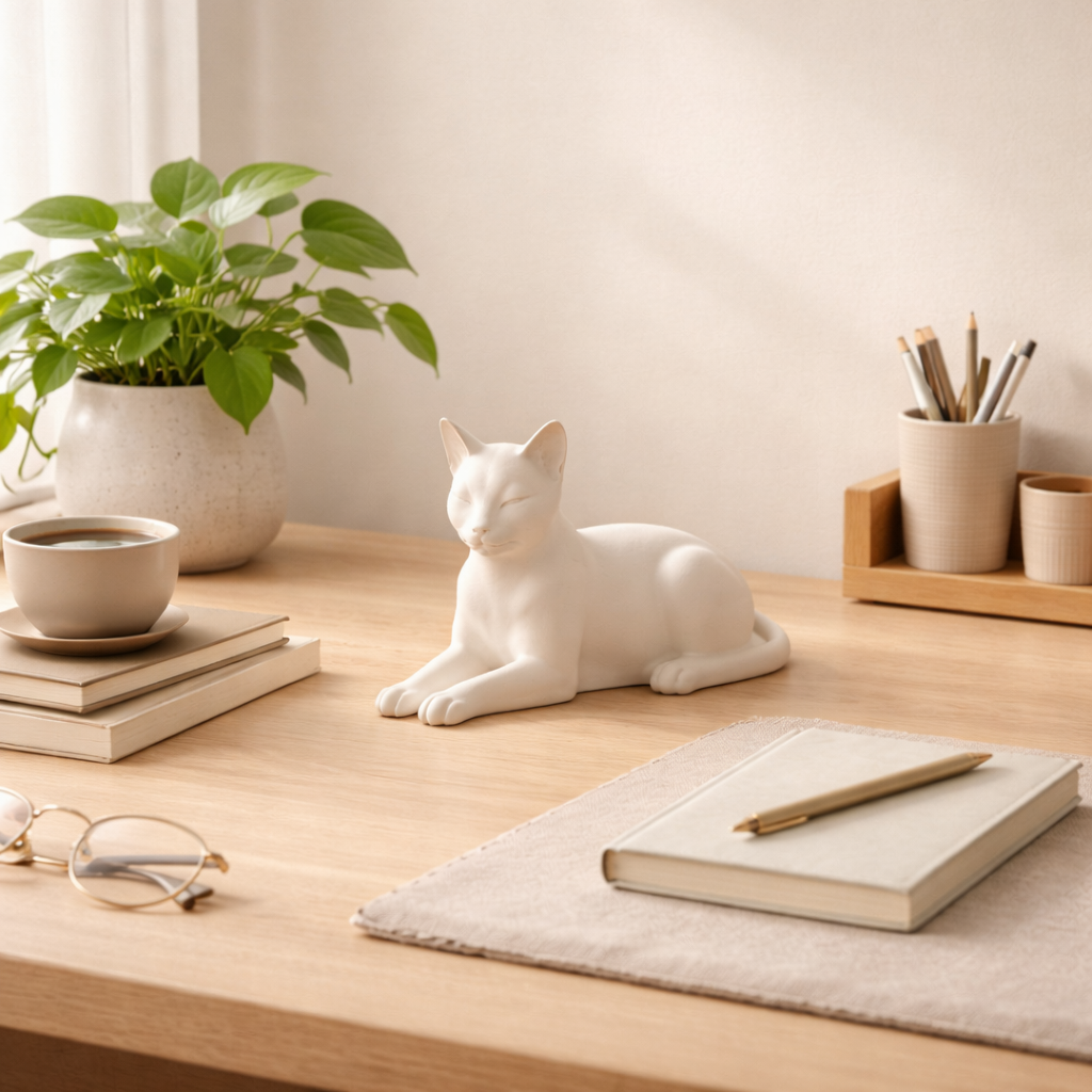 Minimalist Reclining Cat Figurine – Modern Decorative Sculpture for Home & Desk