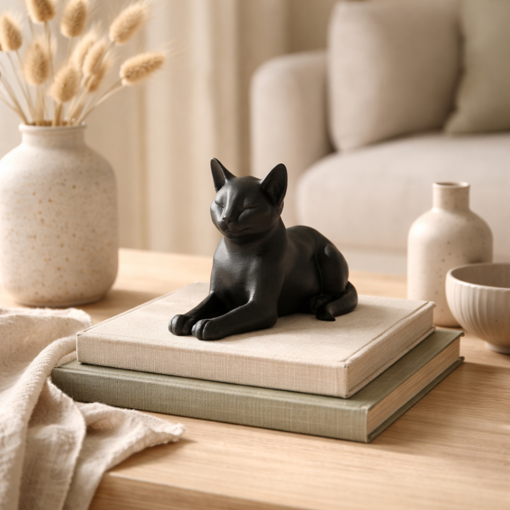 Minimalist Reclining Cat Figurine – Modern Decorative Sculpture for Home & Desk