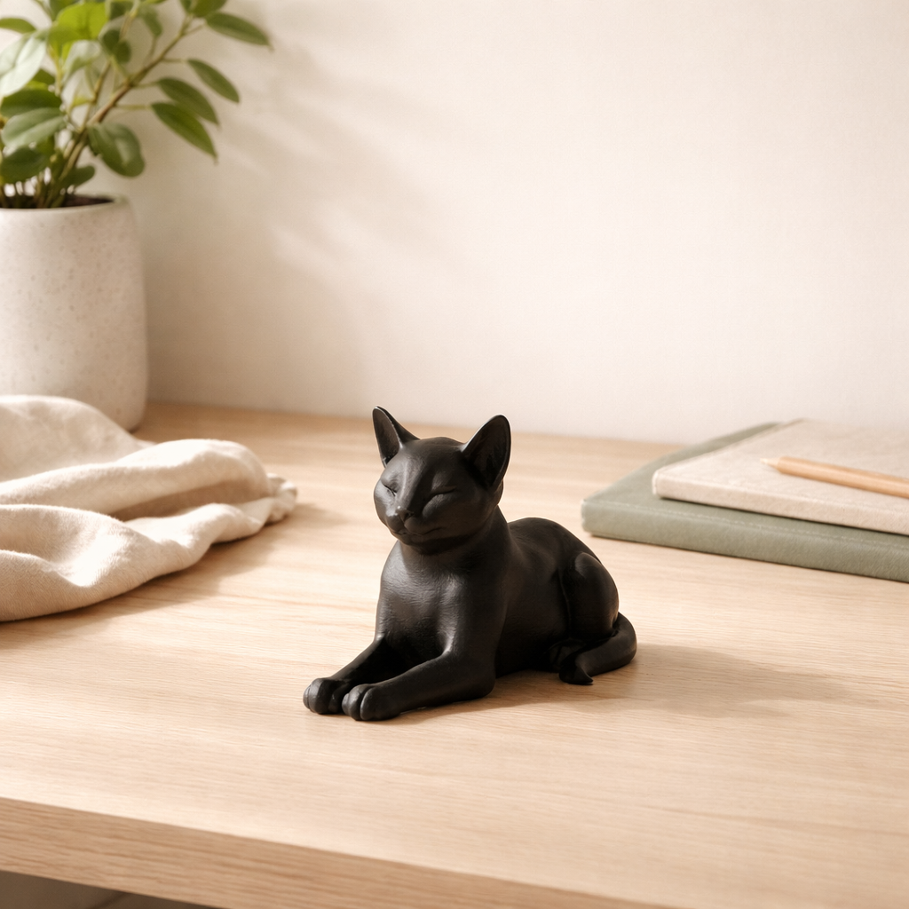 Minimalist Reclining Cat Figurine – Modern Decorative Sculpture for Home & Desk