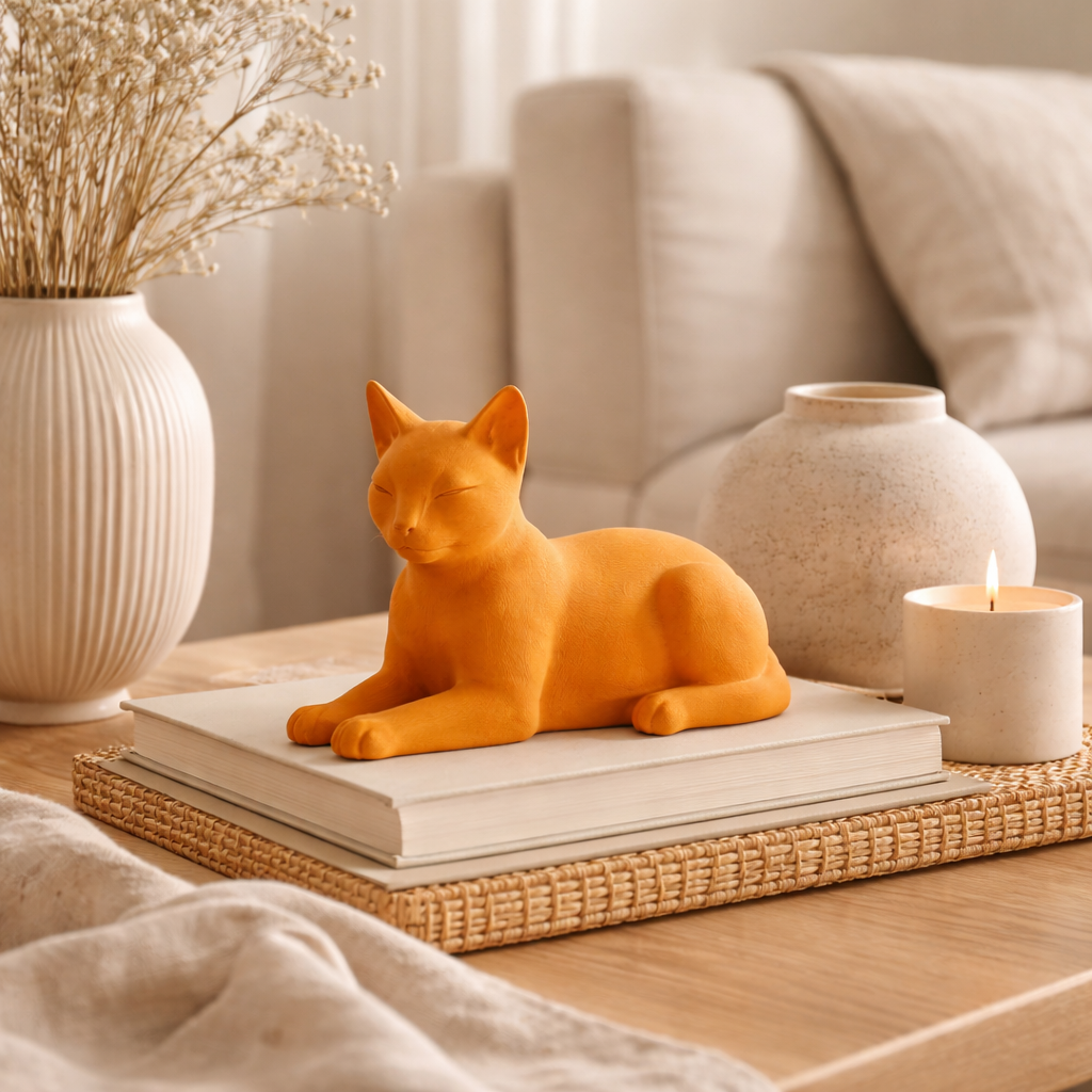 Minimalist Reclining Cat Figurine – Modern Decorative Sculpture for Home & Desk
