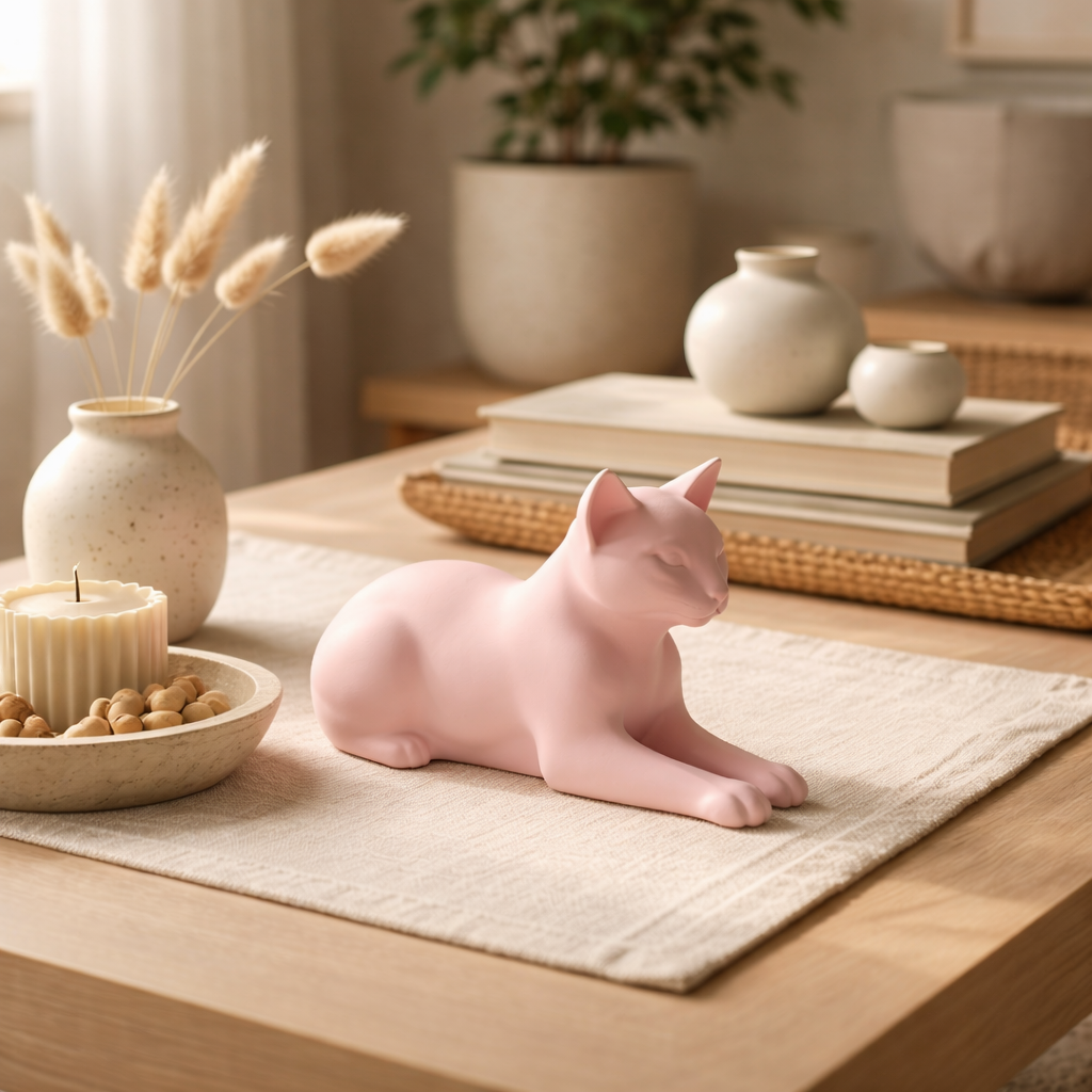 Minimalist Reclining Cat Figurine – Modern Decorative Sculpture for Home & Desk