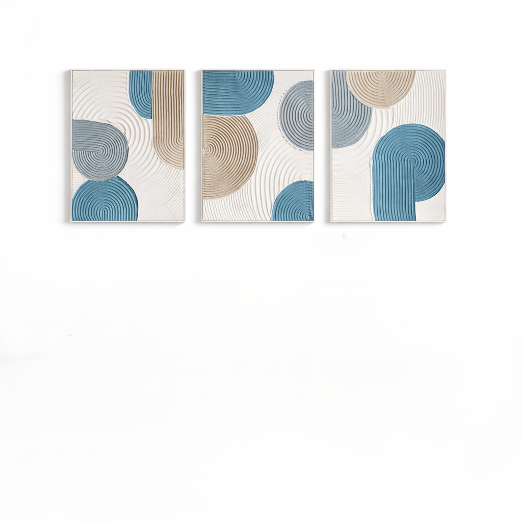 Modern Abstract Textured Wall Art Set of 3 | Minimalist Geometric Panel Decor for Living Room & Bedroom