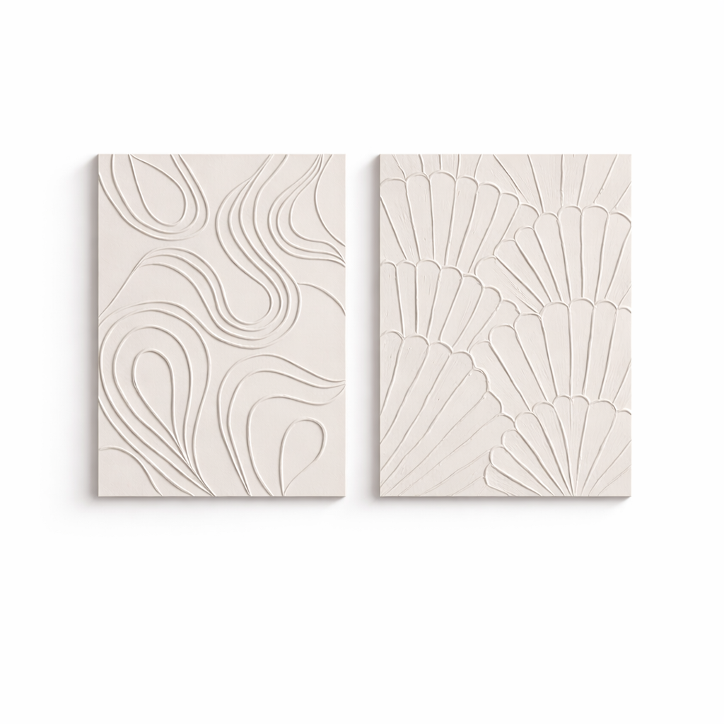 Minimalist Textured Wall Art Set of 2 | Modern Abstract Panel Decor for Living Room & Bedroom