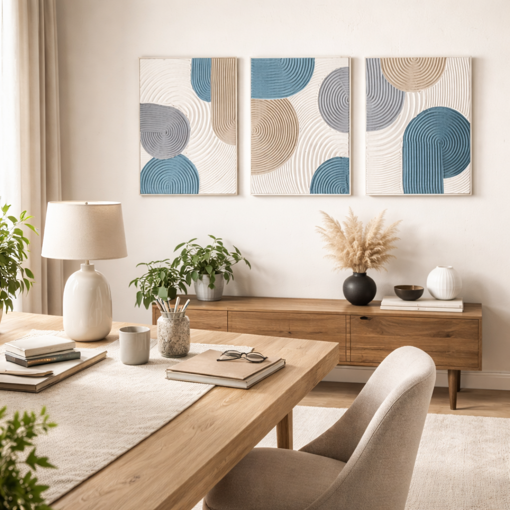 Modern Abstract Textured Wall Art Set of 3 | Minimalist Geometric Panel Decor for Living Room & Bedroom