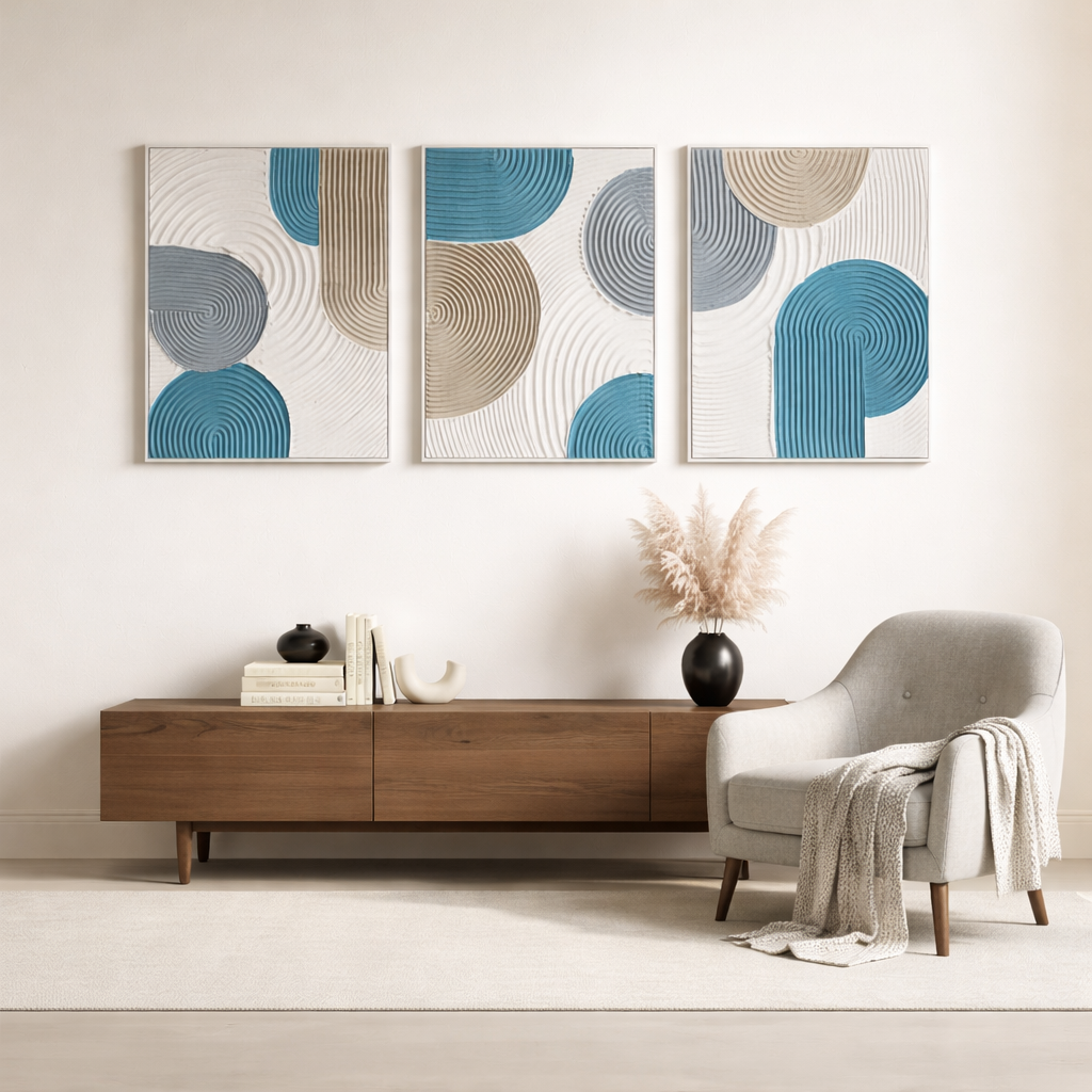 Modern Abstract Textured Wall Art Set of 3 | Minimalist Geometric Panel Decor for Living Room & Bedroom