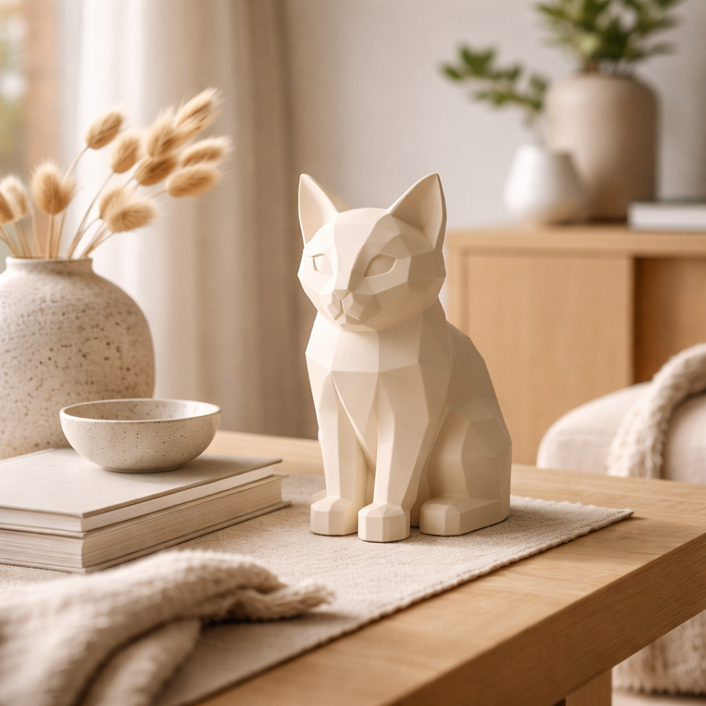 Minimalist Geometric Cat Decor | Modern Desk Accent & Home Styling Piece | Eco-Friendly Composite Sculpture