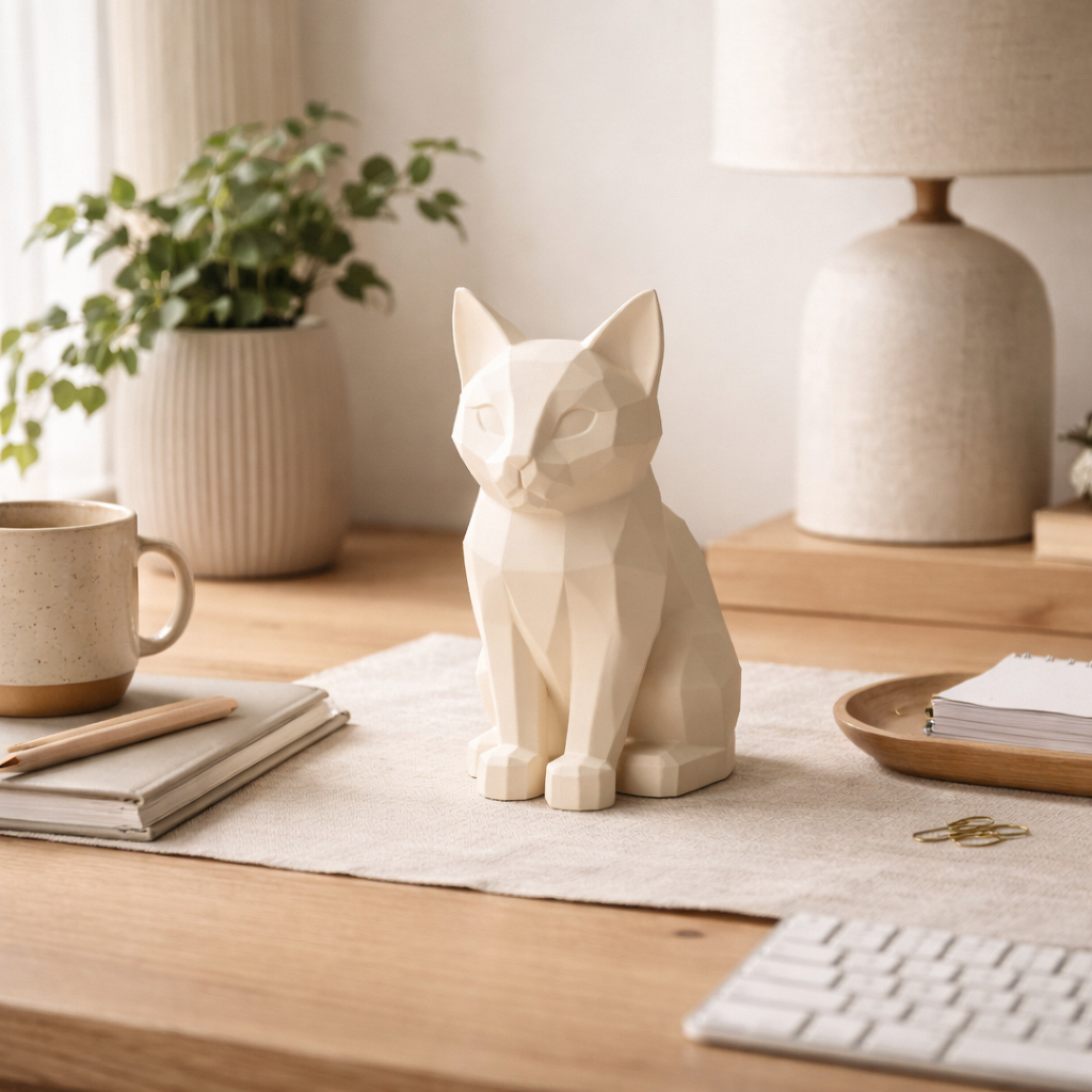 Minimalist Geometric Cat Decor | Modern Desk Accent & Home Styling Piece | Eco-Friendly Composite Sculpture