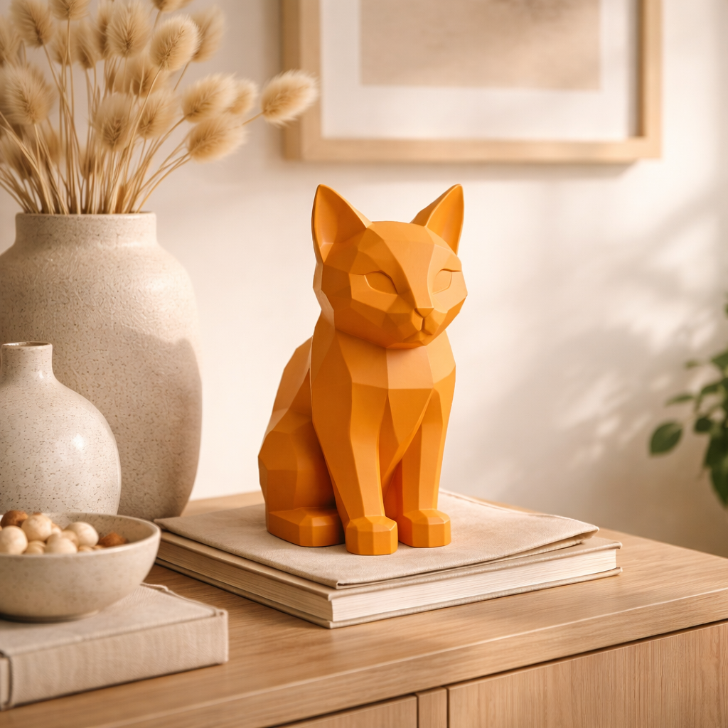 Minimalist Geometric Cat Decor | Modern Desk Accent & Home Styling Piece | Eco-Friendly Composite Sculpture