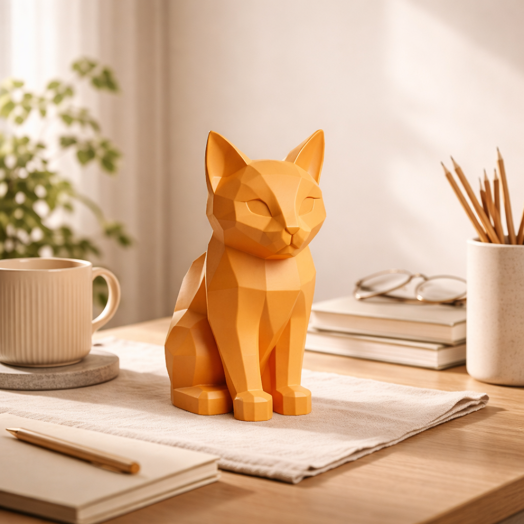 Minimalist Geometric Cat Decor | Modern Desk Accent & Home Styling Piece | Eco-Friendly Composite Sculpture
