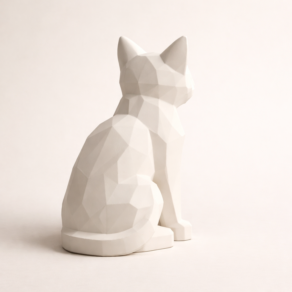 Minimalist Geometric Cat Decor | Modern Desk Accent & Home Styling Piece | Eco-Friendly Composite Sculpture