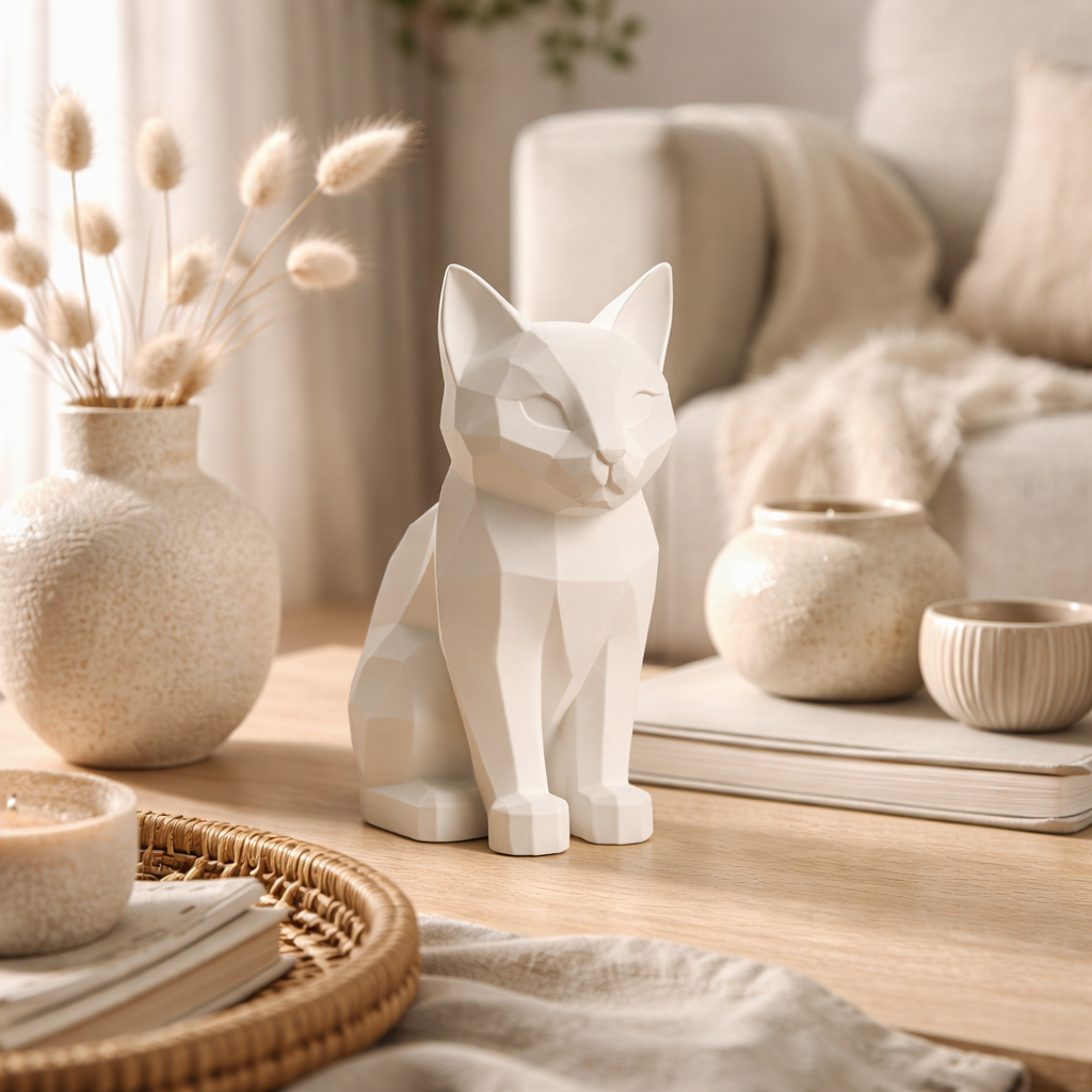 Minimalist Geometric Cat Decor | Modern Desk Accent & Home Styling Piece | Eco-Friendly Composite Sculpture
