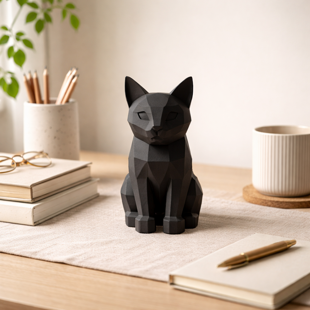 Minimalist Geometric Cat Decor | Modern Desk Accent & Home Styling Piece | Eco-Friendly Composite Sculpture