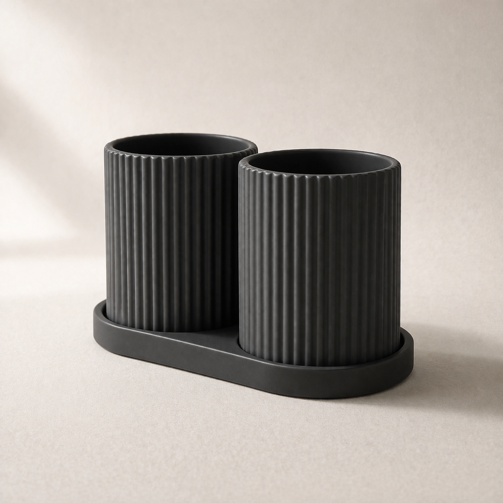 Dual Toothbrush Holder Set – Modern Bathroom Organizer with Tray