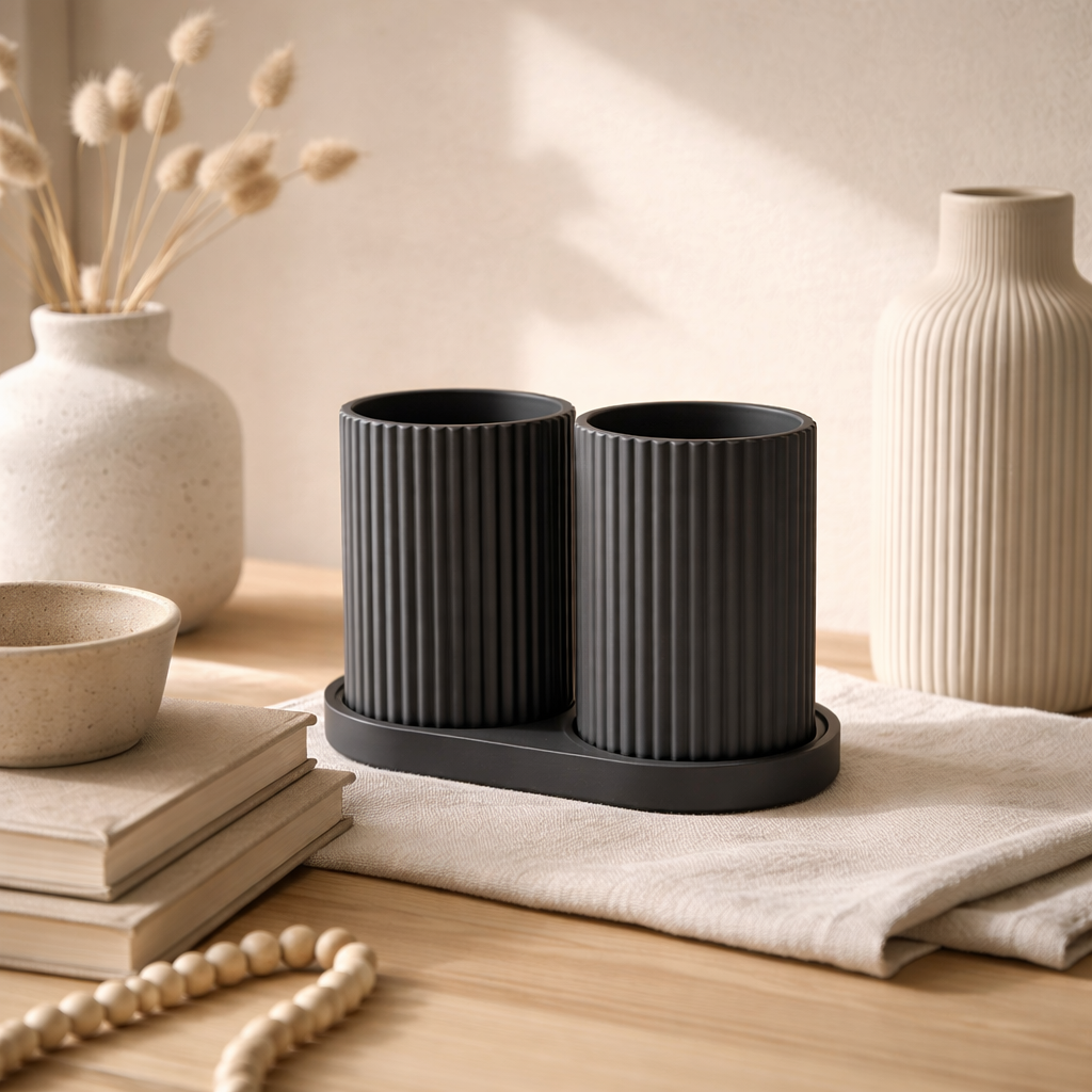 Dual Toothbrush Holder Set – Modern Bathroom Organizer with Tray