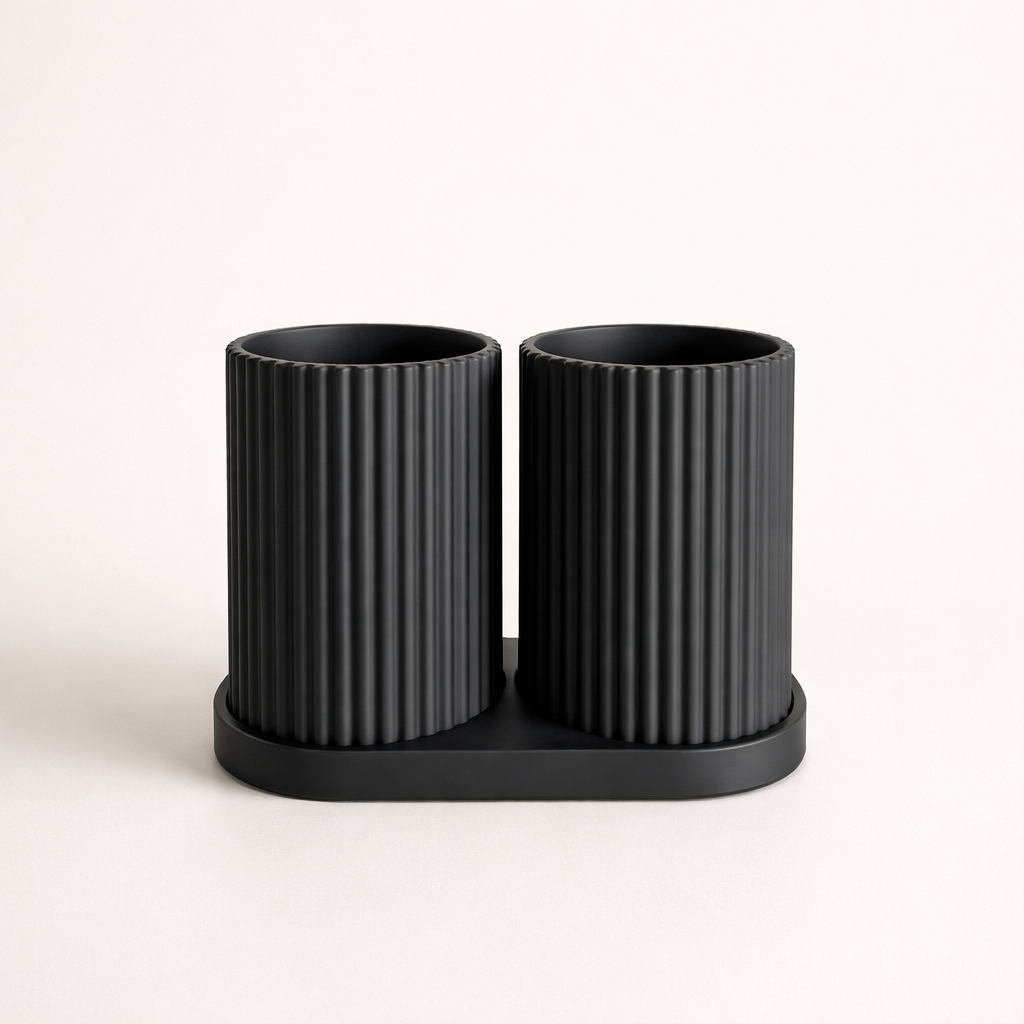 Dual Toothbrush Holder Set – Modern Bathroom Organizer with Tray
