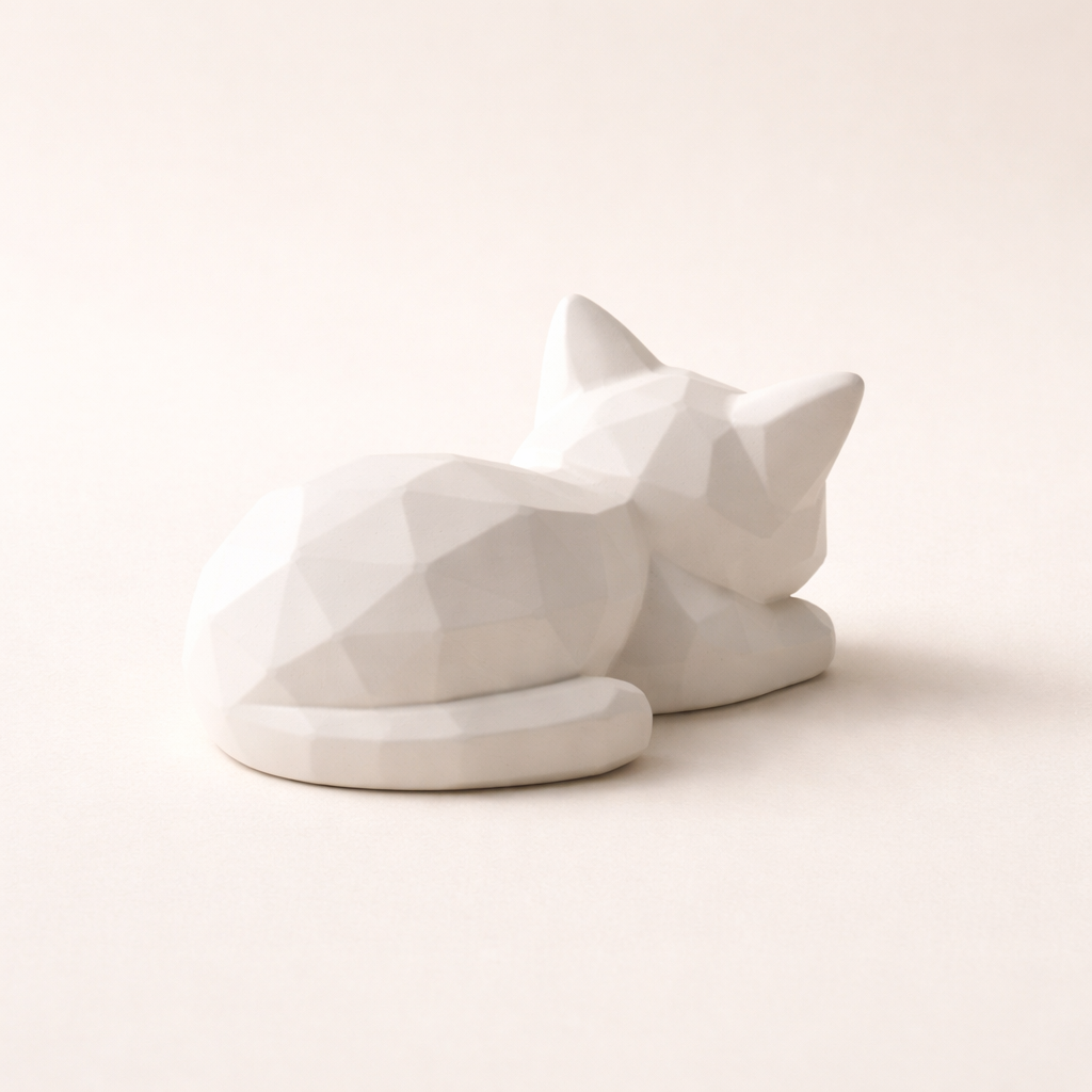 Geometric Sleeping Cat Figurine – Minimalist Modern Animal Sculpture for Home & Desk Décor